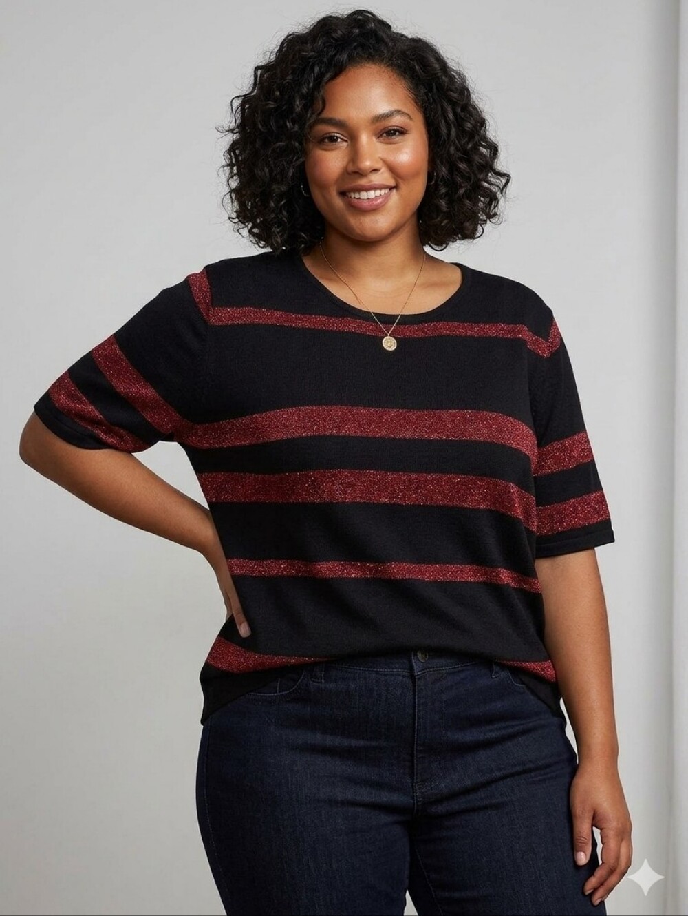 Kathie Lee Woman Vintage Short Sleeve Striped Sweater Size 22 24W